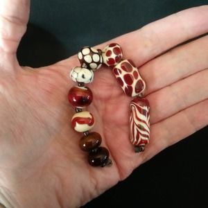 Handmade Lampwork Glass Bead Set. Jewelry Supply. Mixed Browns n Ivory.
